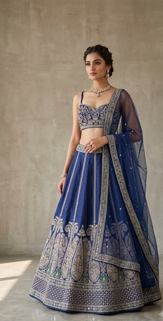 Royal Blue Embroidered Lehenga Choli with Designer Dupatta