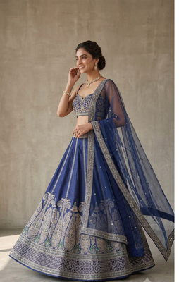 Royal Blue Embroidered Lehenga Choli with Designer Dupatta 2