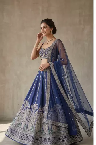 Royal Blue Embroidered Lehenga Choli with Designer Dupatta