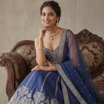 Royal Blue Embroidered Lehenga Choli with Designer Dupatta