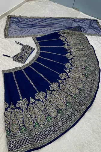 Royal Blue Embroidered Lehenga Choli with Designer Dupatta