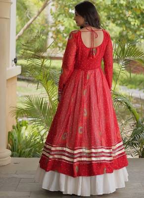 Bandhani Print Faux Georgette Kurti with Kora Cotton Lehenga - Full Stitched free size 2