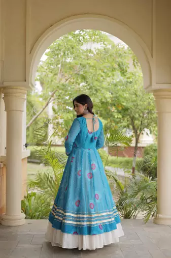 Bandhani Print Faux Georgette Kurti with Kora Cotton Lehenga - Full Stitched free size