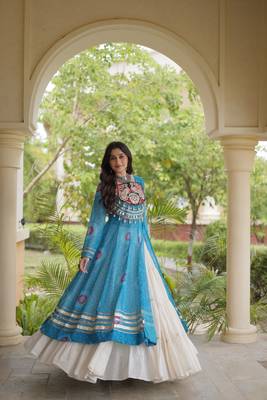 Bandhani Print Faux Georgette Kurti with Kora Cotton Lehenga - Full Stitched free size 3