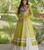 Bandhani Print Faux Georgette Kurti with Kora Cotton Lehenga  - Full Stitched free size