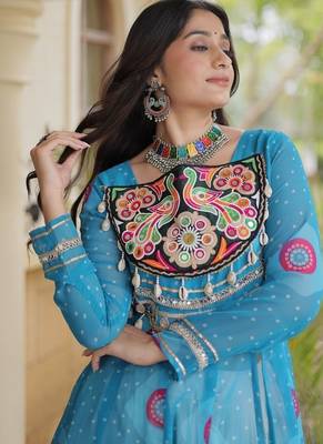 Bandhani Print Faux Georgette Kurti with Kora Cotton Lehenga - Full Stitched free size 4