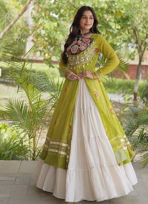 Bandhani Print Faux Georgette Kurti with Kora Cotton Lehenga  - Full Stitched free size 3