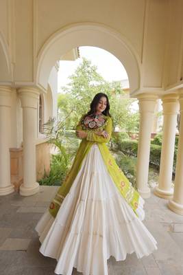 Bandhani Print Faux Georgette Kurti with Kora Cotton Lehenga  - Full Stitched free size 5