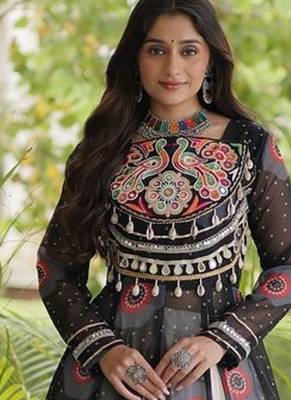 Bandhani Print Faux Georgette Kurti with Kora Cotton Lehenga - Full Stitched free size 2