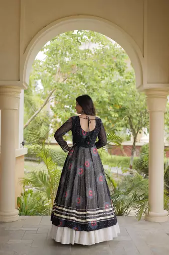 Bandhani Print Faux Georgette Kurti with Kora Cotton Lehenga - Full Stitched free size
