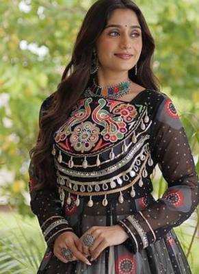 Bandhani Print Faux Georgette Kurti with Kora Cotton Lehenga - Full Stitched free size 4