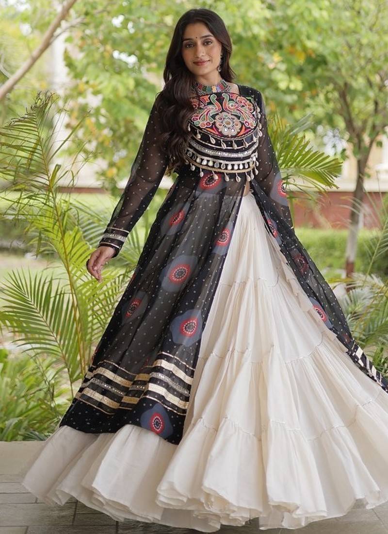 Bandhani Print Faux Georgette Kurti with Kora Cotton Lehenga - Full Stitched free size