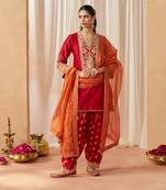 Deep red kurta with salwar and dupatta