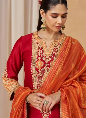 Deep red kurta with salwar and dupatta 2