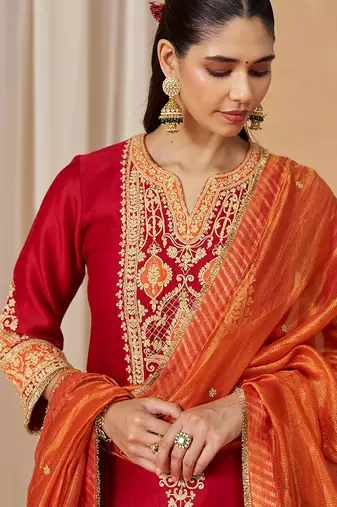 Deep red kurta with salwar and dupatta