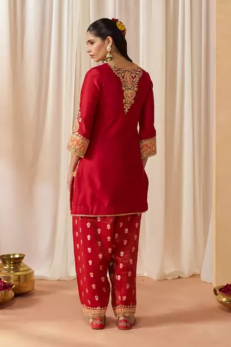 Deep red kurta with salwar and dupatta