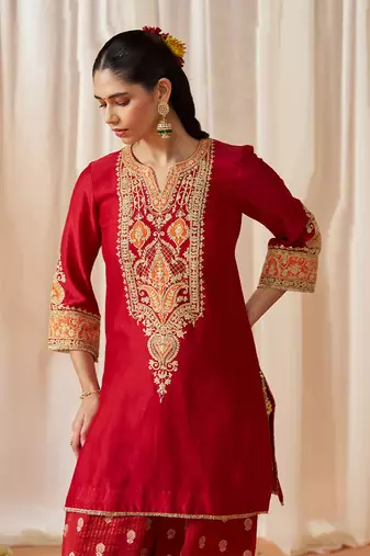 Deep red kurta with salwar and dupatta