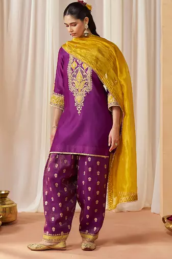 Deep purple kurta with salwar and dupatta