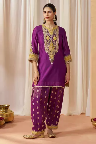 Deep purple kurta with salwar and dupatta