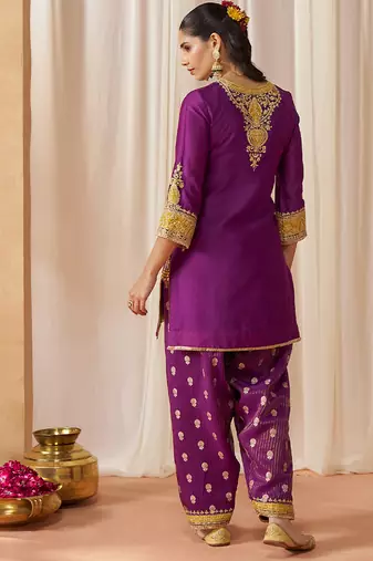 Deep purple kurta with salwar and dupatta