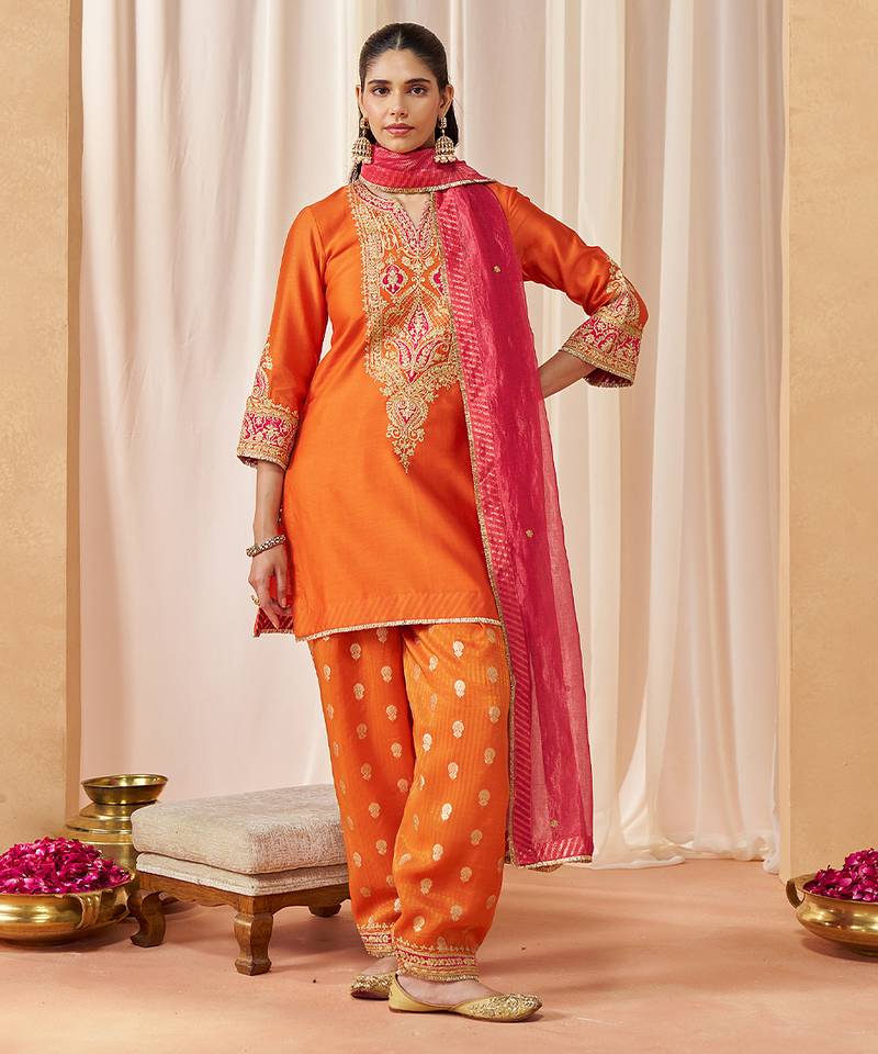 Burnt orange kurta with salwar and dupatta