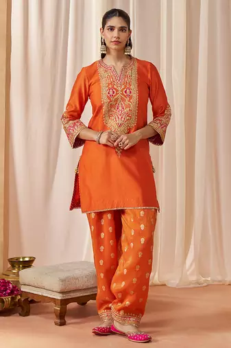 Burnt orange kurta with salwar and dupatta