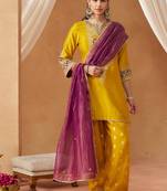 Mustard yellow kurta with salwar and dupatta