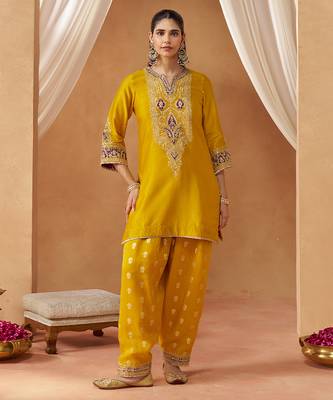 Mustard yellow kurta with salwar and dupatta 2