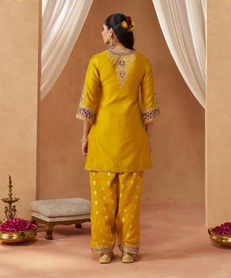 Mustard yellow kurta with salwar and dupatta 3