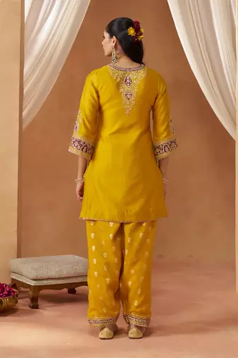 Mustard yellow kurta with salwar and dupatta