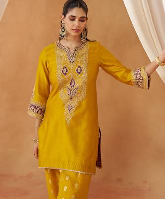 Mustard yellow kurta with salwar and dupatta 4