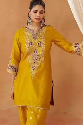 Mustard yellow kurta with salwar and dupatta