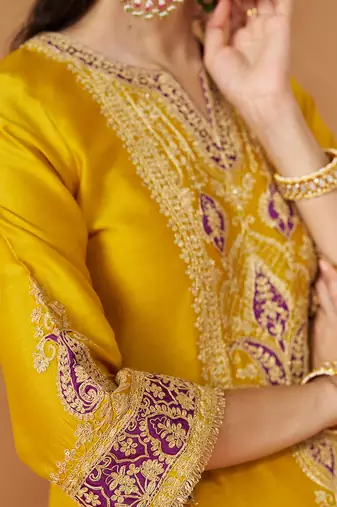Mustard yellow kurta with salwar and dupatta