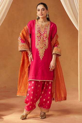 Hot pink kurta with salwar and dupatta