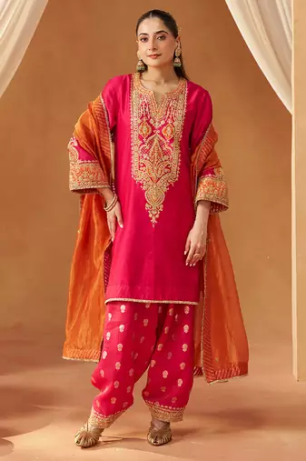 Hot pink kurta with salwar and dupatta
