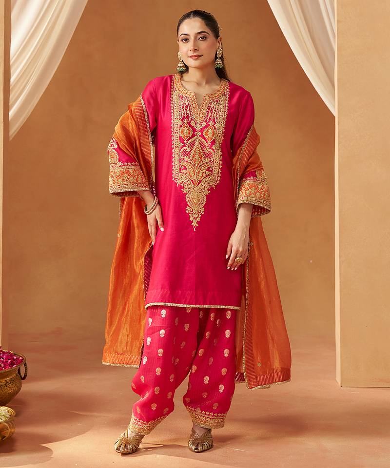 Hot pink kurta with salwar and dupatta