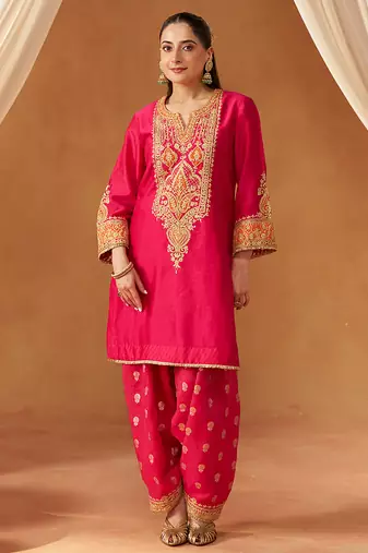 Hot pink kurta with salwar and dupatta