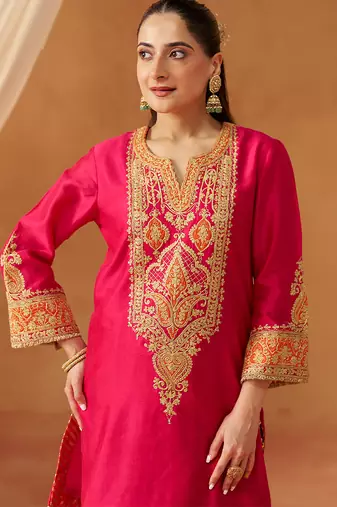 Hot pink kurta with salwar and dupatta