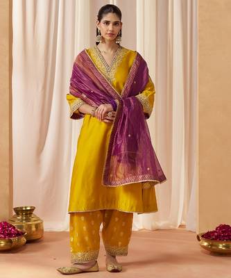Mustard yellow chauga with salwar with dupatta 1