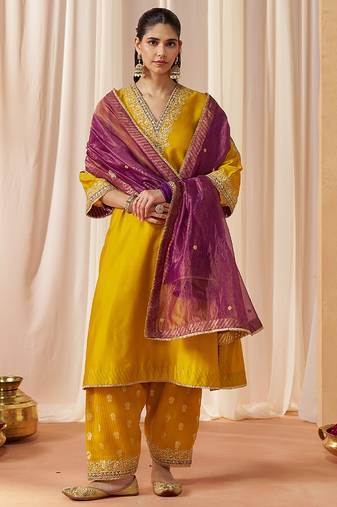 Mustard yellow chauga with salwar with dupatta
