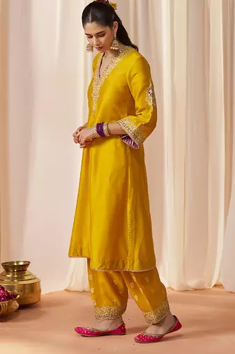 Mustard yellow chauga with salwar with dupatta
