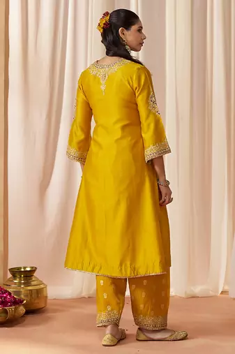 Mustard yellow chauga with salwar with dupatta
