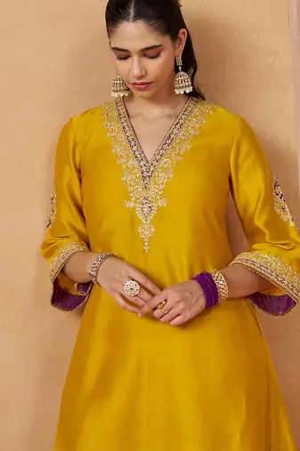 Mustard yellow chauga with salwar with dupatta