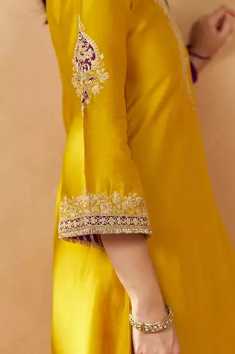 Mustard yellow chauga with salwar with dupatta