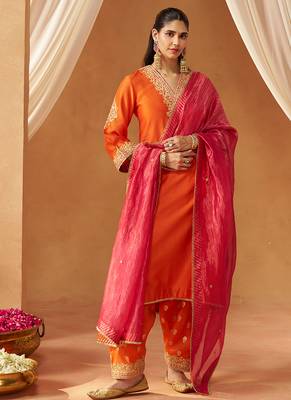 Burnt orange chauga with salwar and dupatta 1