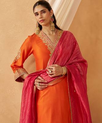 Burnt orange chauga with salwar and dupatta 2