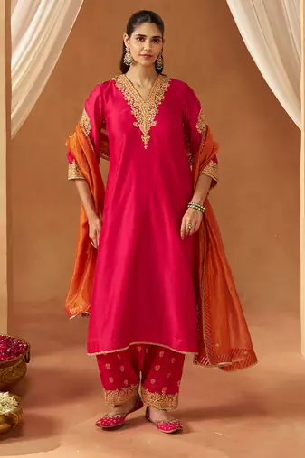 Hot pink with dupatta chauga and dupatta