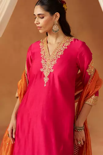 Hot pink with dupatta chauga and dupatta