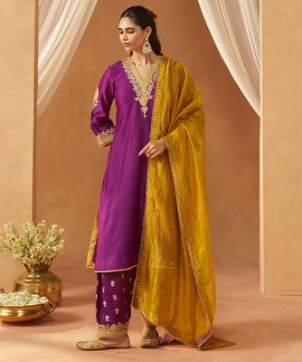 Deep purple chauga with salwar and dupatta 1