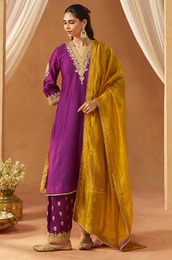 Deep purple chauga with salwar and dupatta